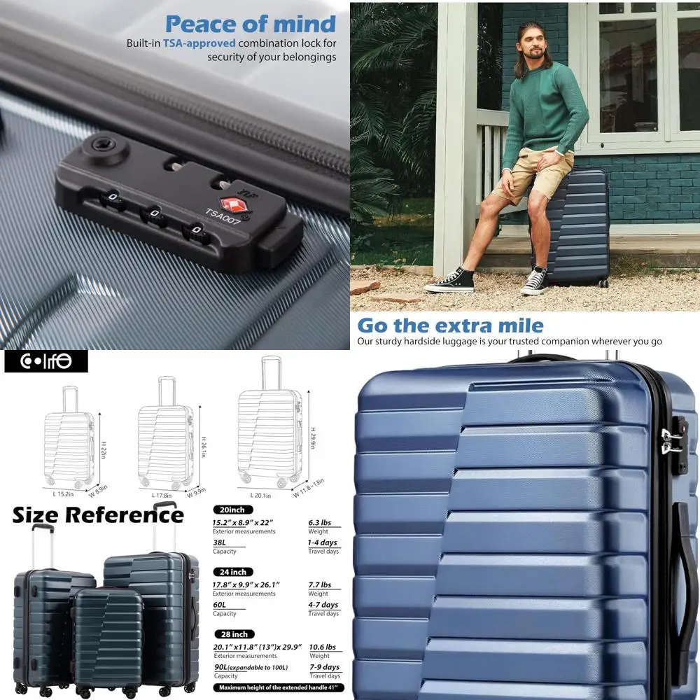 Mala giratória rígida azul média com trava TSA e alça telescópica