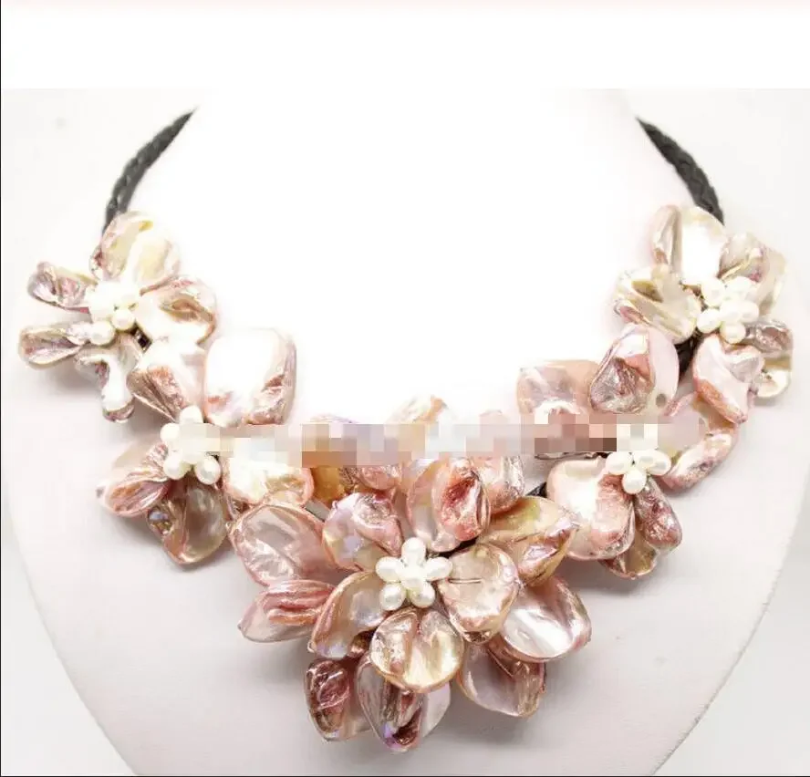 new pink-Color of pearl shell flower necklace 18