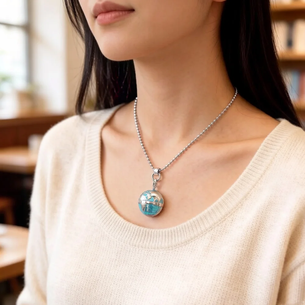 Beads Necklace Globe Pendant,925 Sterling Silver Rope Chain Fashion Jewelry Europe Bijoux Gift For Men Women