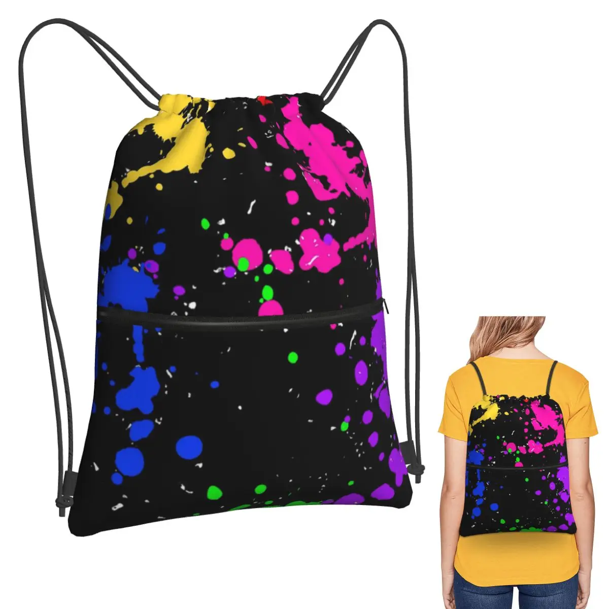 Colorful Graffiti Splatter Print Backpacks Multi-function Drawstring Bags Shoes Bag Book Bags for Man Woman School