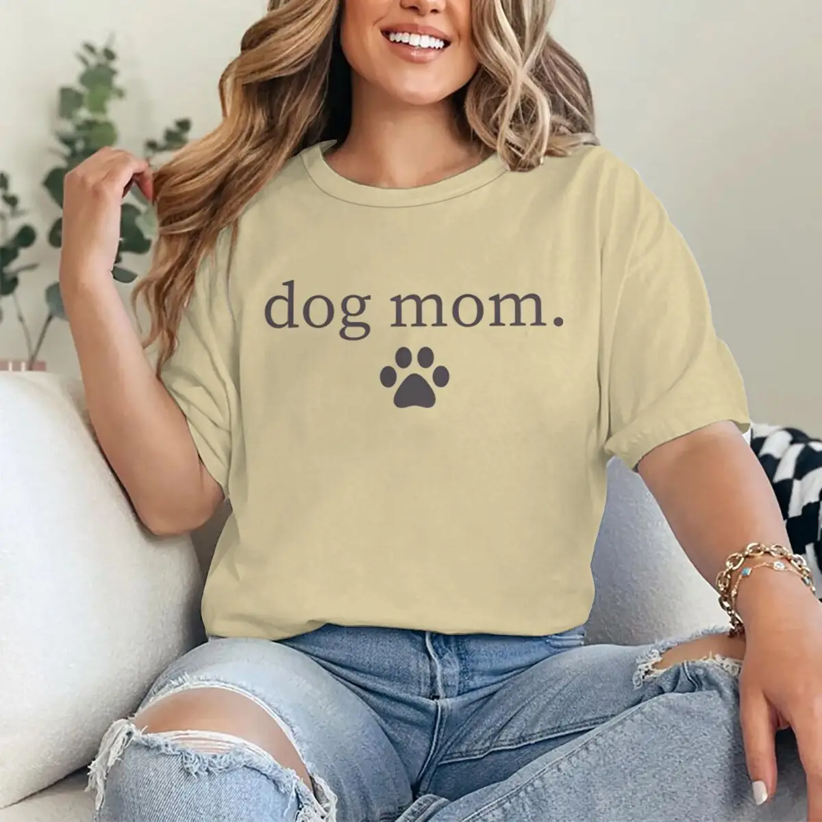 

Fun Dog Mom Print T Shirts Vintage Summer Fashion Dog Paw Pattern Y2K Tops Women Short Sleeve Crewneck Mama Life T-shirts Gifts