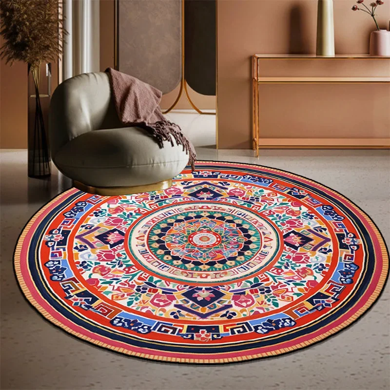 VIKAMA Retro Bohemian Round Carpets Living Room Luxury Sofa Area Chair Non-Slip Soft Floor Mat Bedroom Decor Crystal Velvet