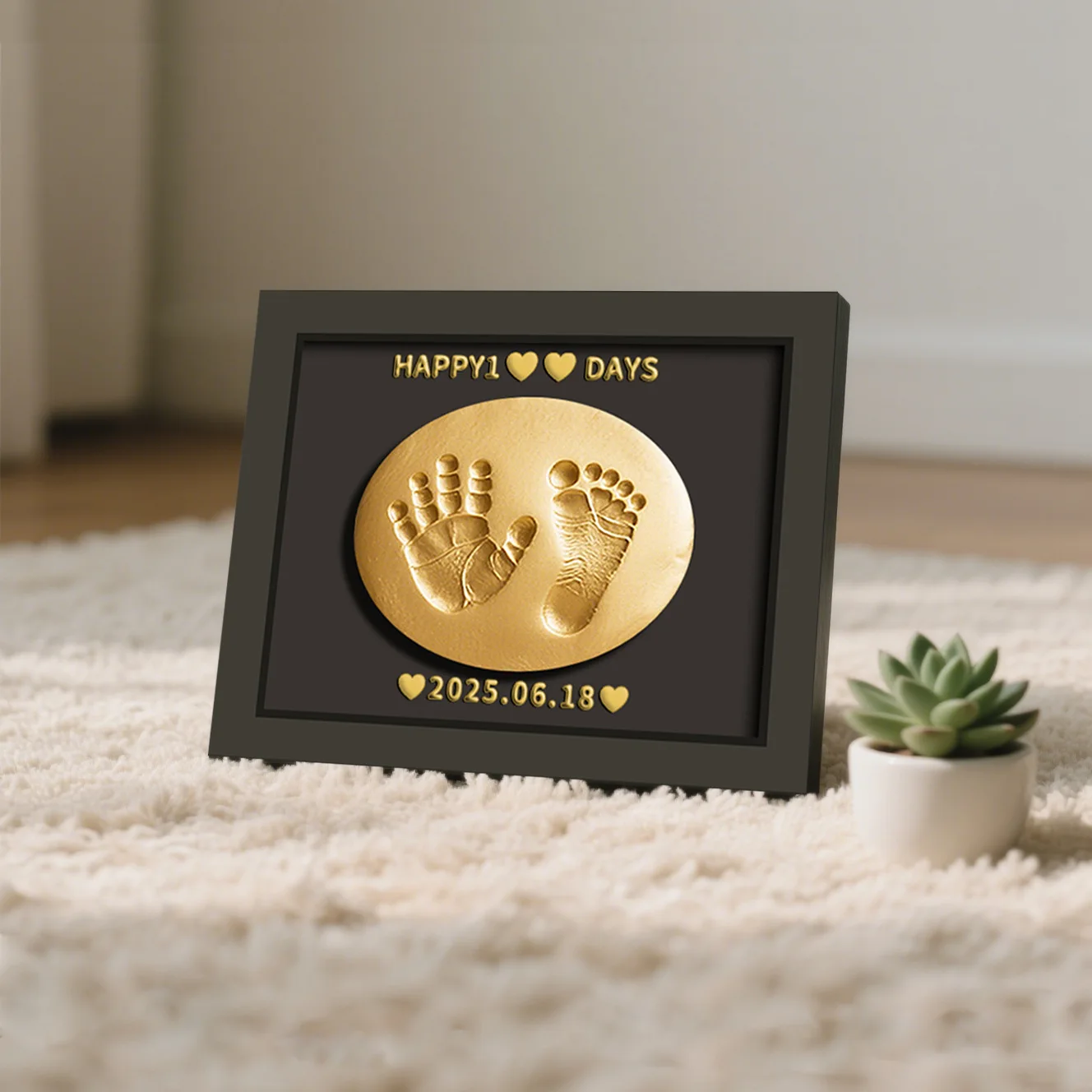 Newborn Hand Foot Print Clay Photo Frame Storage Fetal Hair Umbilical Cord Ritual Gift For 100-Day & 1st Birthday Baby