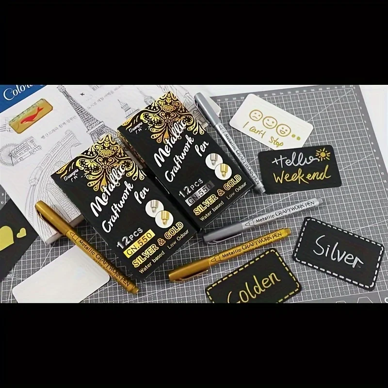 2 قطعة أقلام تحديد دائمة ذهبية وفضية |   مقاومة للماء، ذات أطراف دقيقة، مناسبة للحرف اليدوية اليدوية وفن الراتنج واللوازم المكتبية