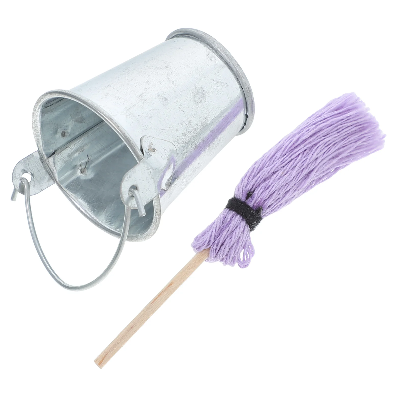 

Handmade Miniature Mop Bucket Set Dollhouse Accessories Small Tin Iron Floor Mop Portable Easy Clean Housework Tools