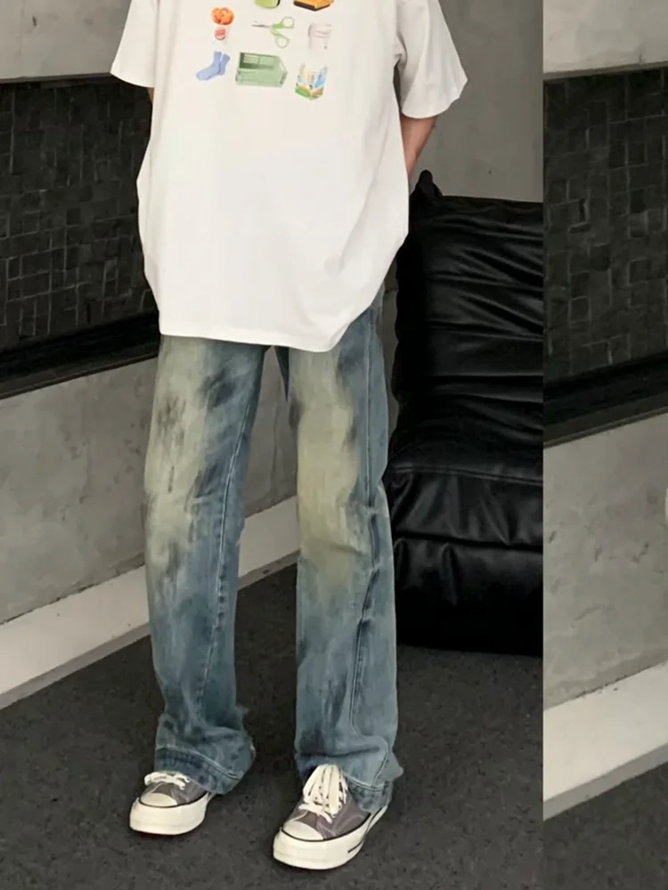 

Waed out American High Street Sle Men's And Women's Faded Denim Jeans Loose Straight Leg Wide Leg Micro Flared Trousers