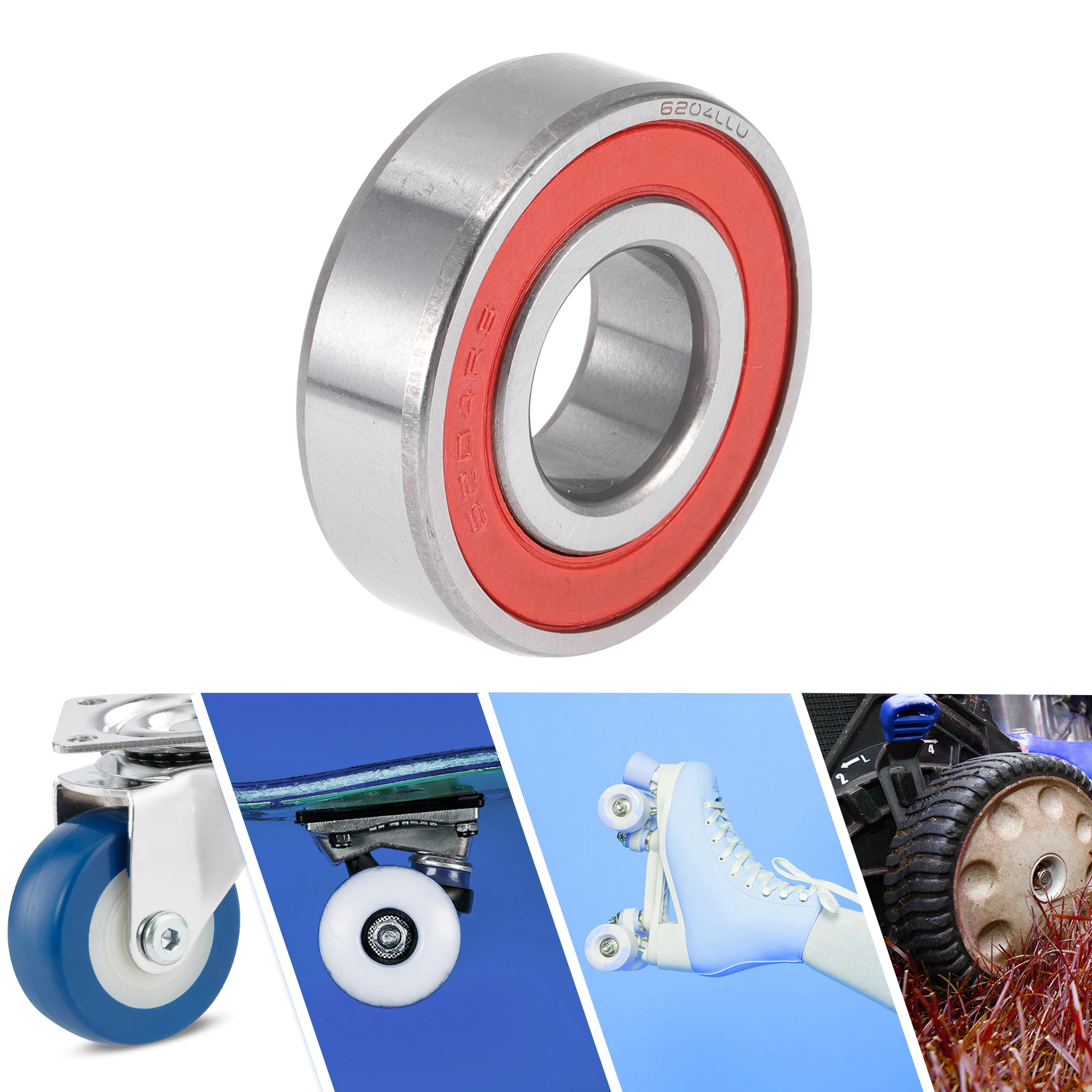 Motoforti 6204LU Deep Groove Ball Bearings Lubricated Bearings Double Rubber Seal 20x47x14mm Red Silver Tone