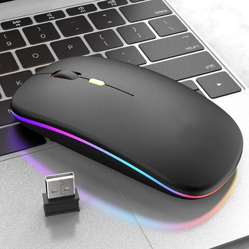 Wireless Mouse Bluetooth-Compatible 2.4GHz Dual Modes Rechargeable RGB Ergonomic Silent Click for PC iPad Laptop Cell Phone