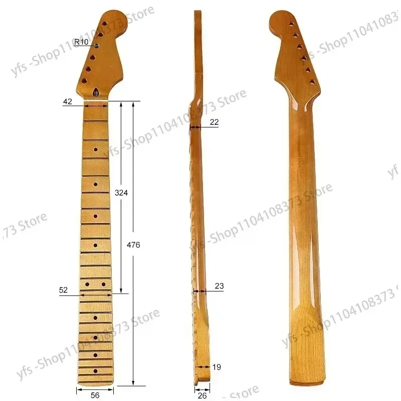 6-string 22-fret electric guitar neck with maple bright small head yellow piano handle, musical instrument DIY modified