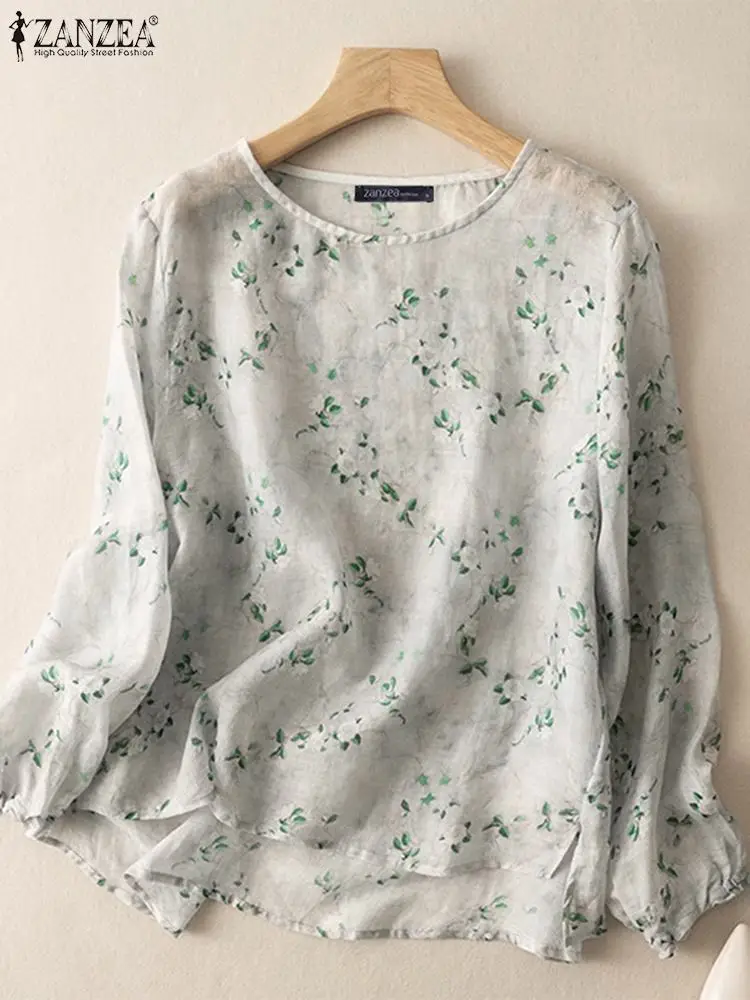 ZANZEA-túnica informal con cuello redondo para Mujer, Blusas Vintage de manga larga con estampado Floral, para uso diario, para vacaciones, Otoño, 2024