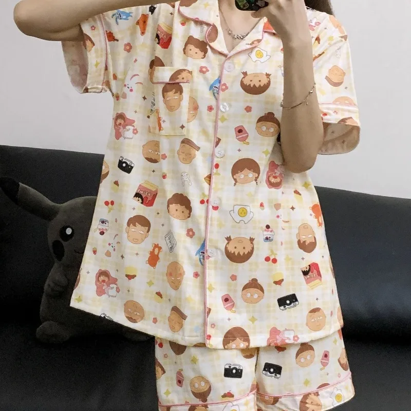 شعبية أنيمي تشيبي ماروكو تشان بيجامة رقيقة المرأة الصيف قصيرة الأكمام مجموعة تي شيرتات قصيرة للأطفال لطيف منقوشة kawaii الفتيات ملابس المنزل #6