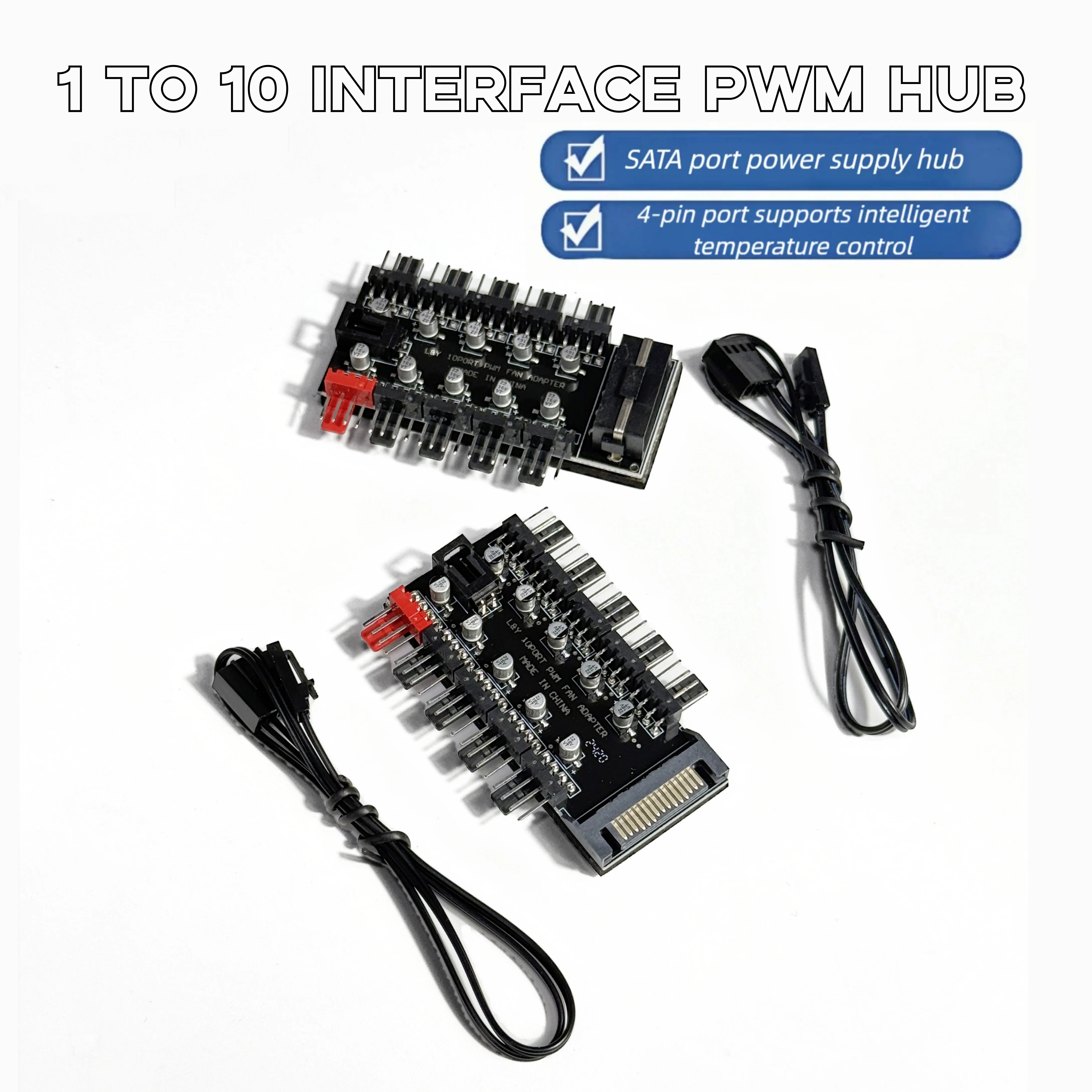 

CX FUTRUE Motherboard 1 to 10Pin Fan 4 Pin PWM Cooler Fan Hub Splitter Power Supply Socket PC Speed Controller Adapter Socket.