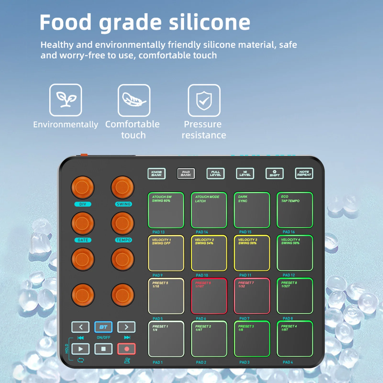 MIDI Controller Wireless MIDI Keyboard Pad 16 RGB Pads 6 Customizable Buttons 8 Knobs Rechargeable PC Mobile App Support