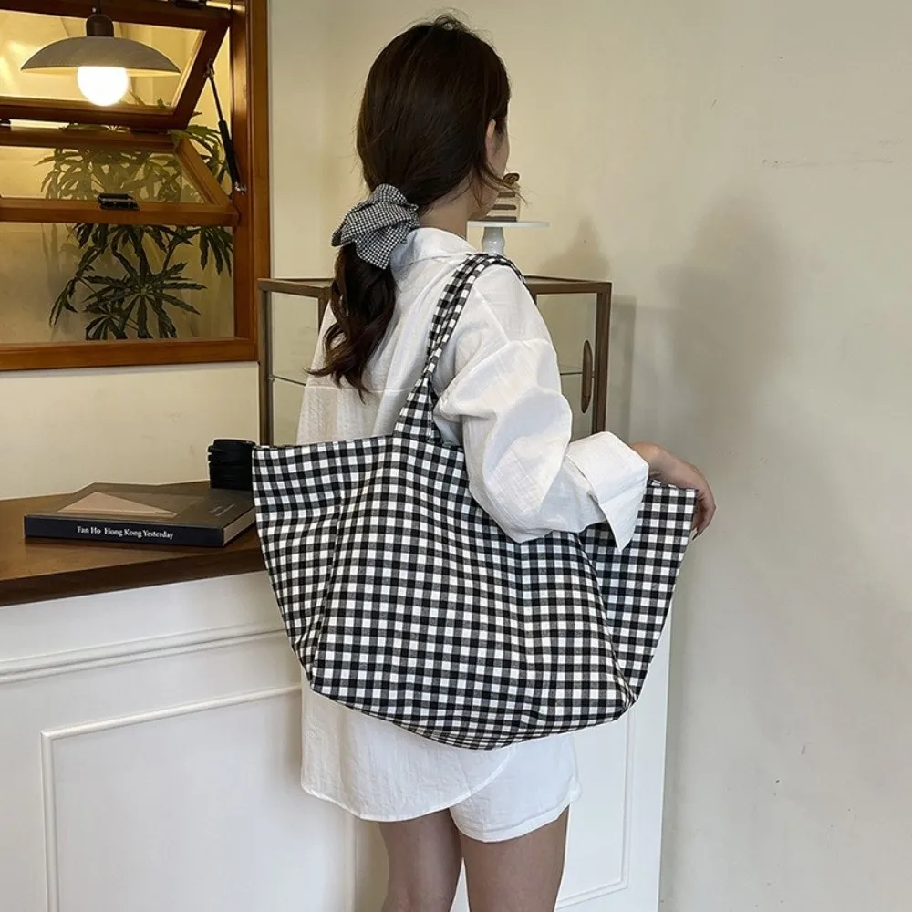 New Plaid Underarm Bag Large Capacity Double-sided Shoulder Bag Tote Bag Women Casual Canvas Bag Cloth Double-sided Shopping Bag
