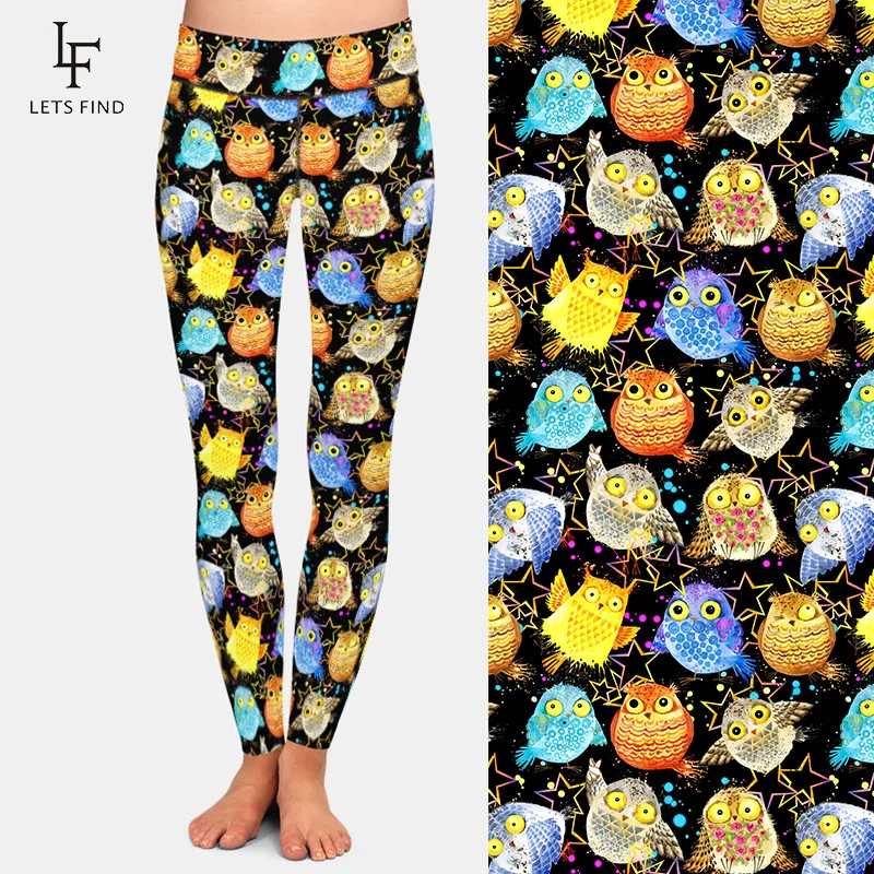 LETSFIND 2020 3D Cute Colorful Owl Digital Printing Women Fitness Leggings High Waist Slim Elastic Comfortable Legging