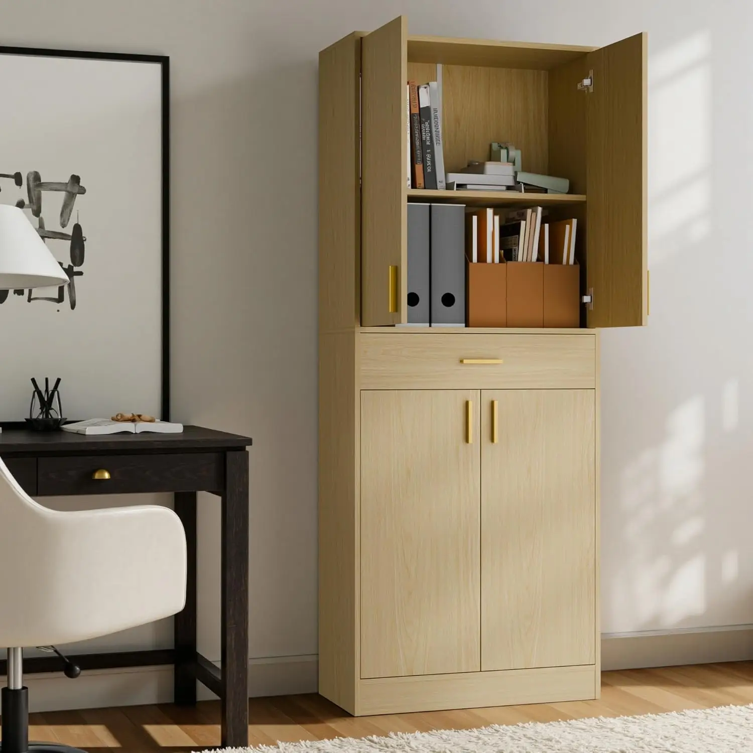 خزانة مخزن، خزانة تخزين المطبخ بطول 71 بوصة مع أبواب ورفوف، خزانة خشبية قائمة بذاتها مع درج