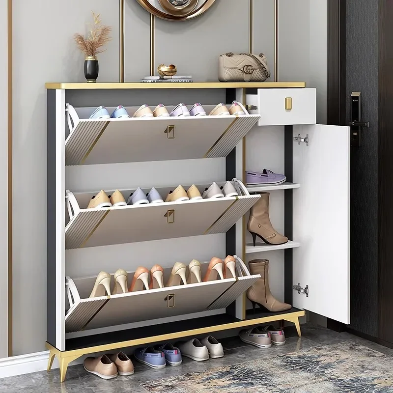 

Simple modern living room large capacity flip bucket type porch metal cupboard shoe cabinet