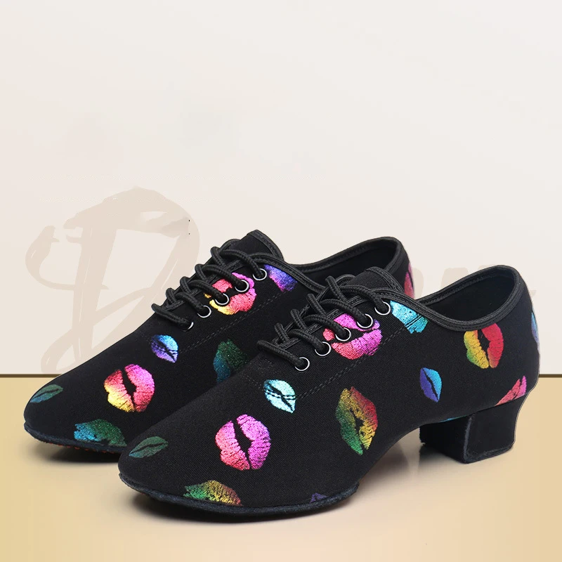 Lips Latin Dance Shoes for Women Lace-up Split-Sole Professional Practice Salsa Modern Ballroom Dance Shoes Women