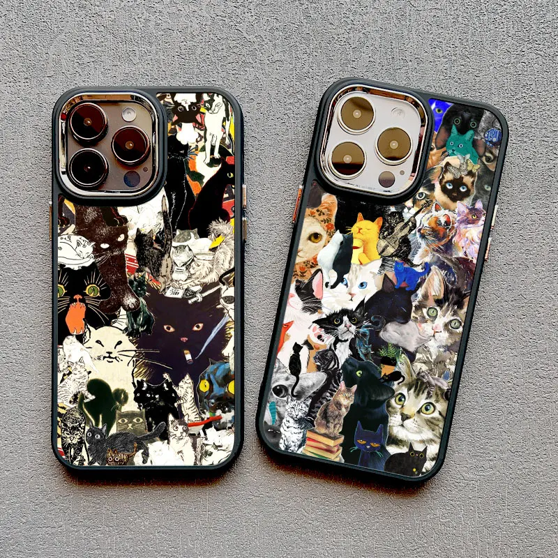 Creative Black Cat Illustration Silicone Case for iPhone 16 15 14 13 Pro Max Back Cover for 12 11 Pro Max X XS XR 7 8 Plus SE2