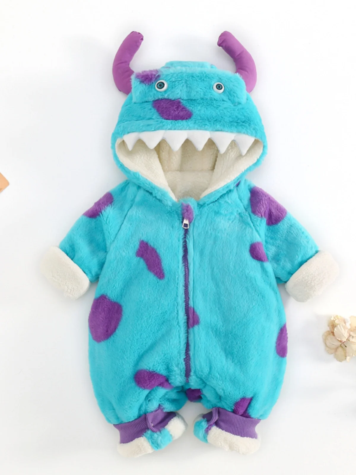 

Adorable Cartoon Hooded Baby Rer Fce Lined Outfit for Newborns Autumn Winter Wearable Baby Clothes Zipper Closure Cotton