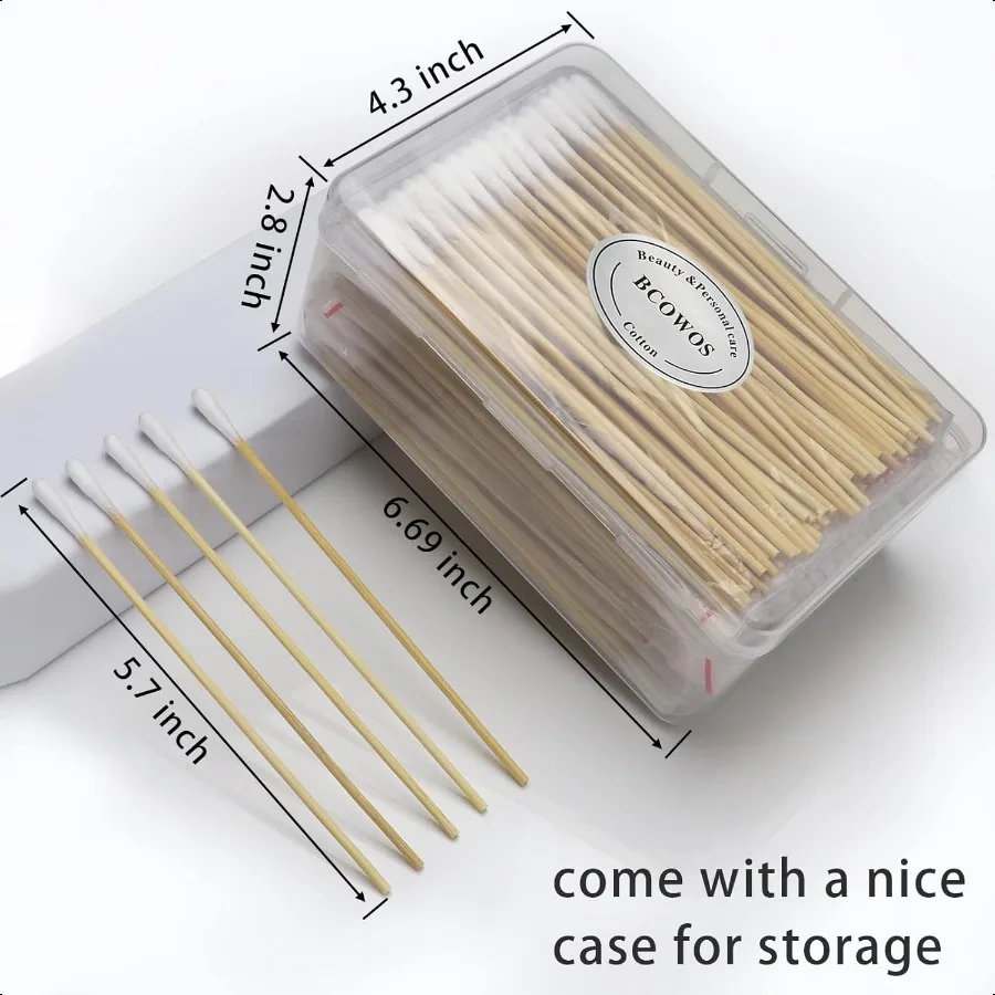 Tamponi di cotone lunghi da 500 pezzi Tamponi di cotone di bambù da 6 pollici Punte biodegradabili Applicatori per la pulizia del trucco Cura degli animali domestici nella conservazione