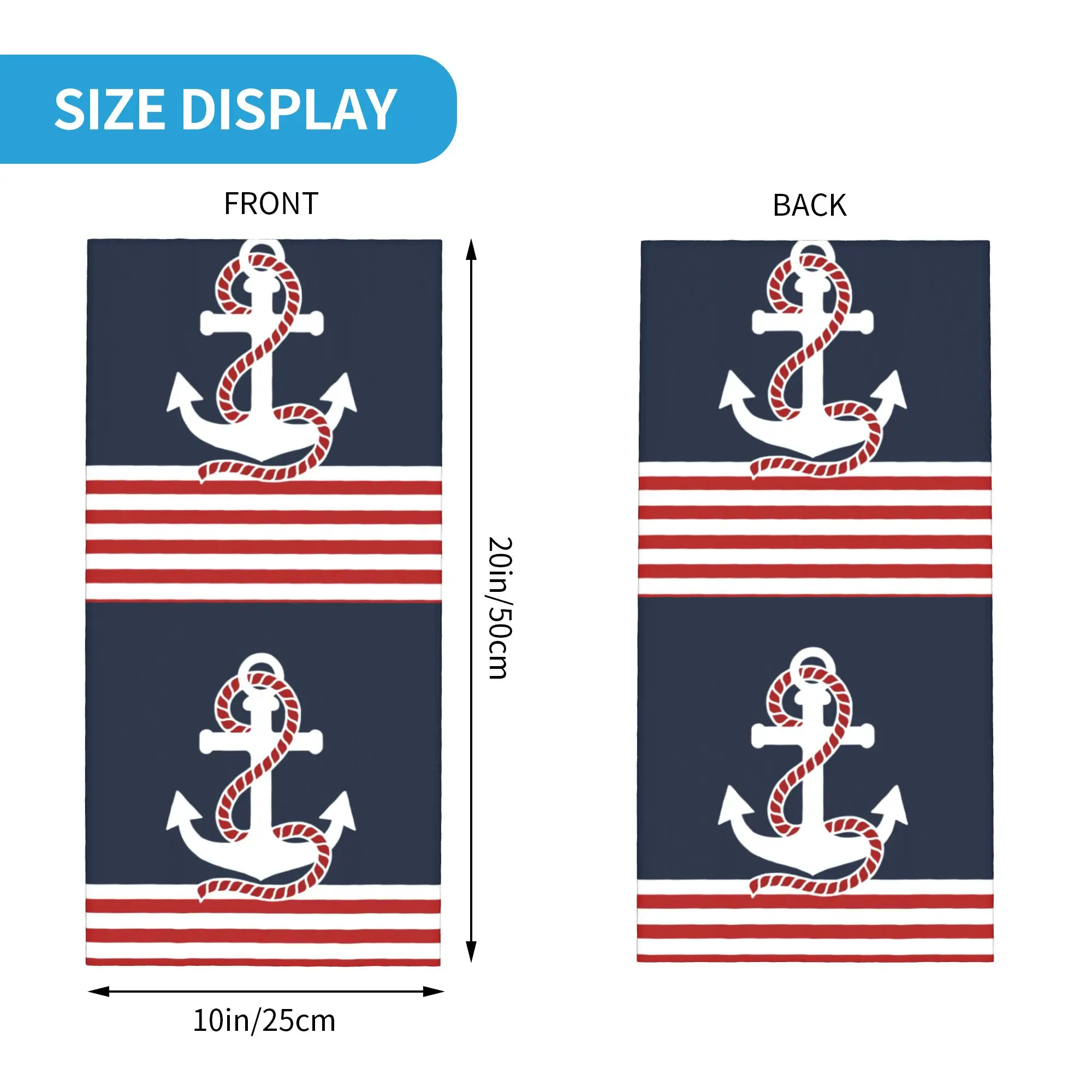 Nautical Stripes and Red Anchor Bandana Neck Gaiter Windproof Face Scarf Cover Men Women Sailing Sailor Headwear Tube Balaclava