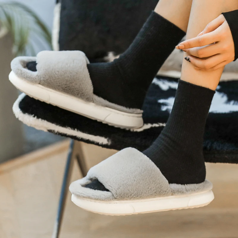 New Men's Plush Cotton Slippers 2023 Cute Women's Warm Winter Anti Slip Simple Home Couples Indoor Couples Cotton Shoes
