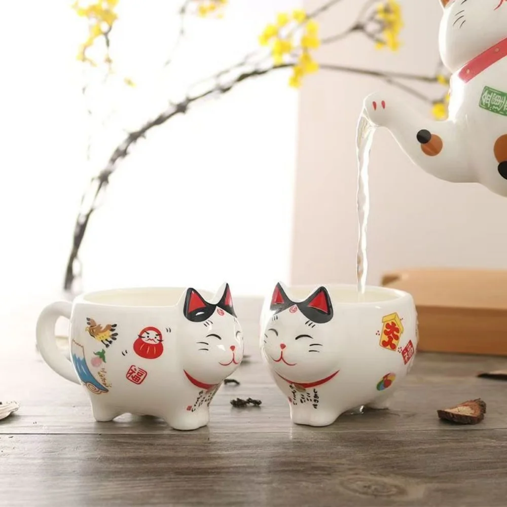 Japanese Style Lucky Cat Ceramic Coffee Mug 80ML Mini Espresso Cup With Handle Fortune Cat Tea Cup Porcelain