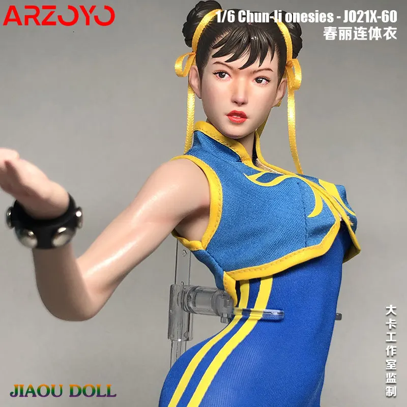 JO21X-60 1/6 Scale Chun Li Cosplay Bodysuit Jumpsuit Soldier Costume Model Fit 12'' Female Action Figure Body Dolls