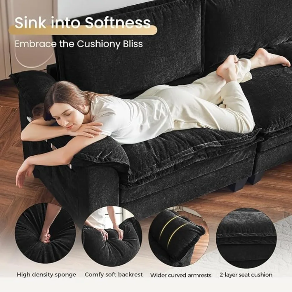 أريكة مقطعية مقاس 123 بوصة على شكل حرف L، أريكة سحابية مكونة من 4 مقاعد مع مسند، أرائك مقطعية من الشنيل لغرفة المعيشة