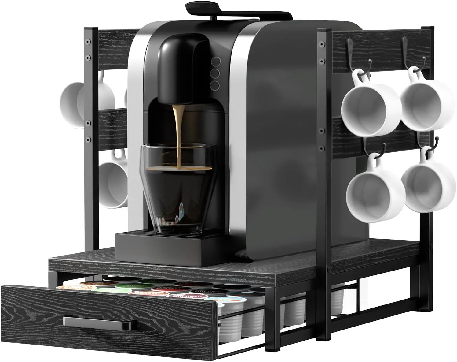

35-Cup K-Cup Holder Organizer with Drawer, Durable Coffee Maker Stand in Black for Neat Storage