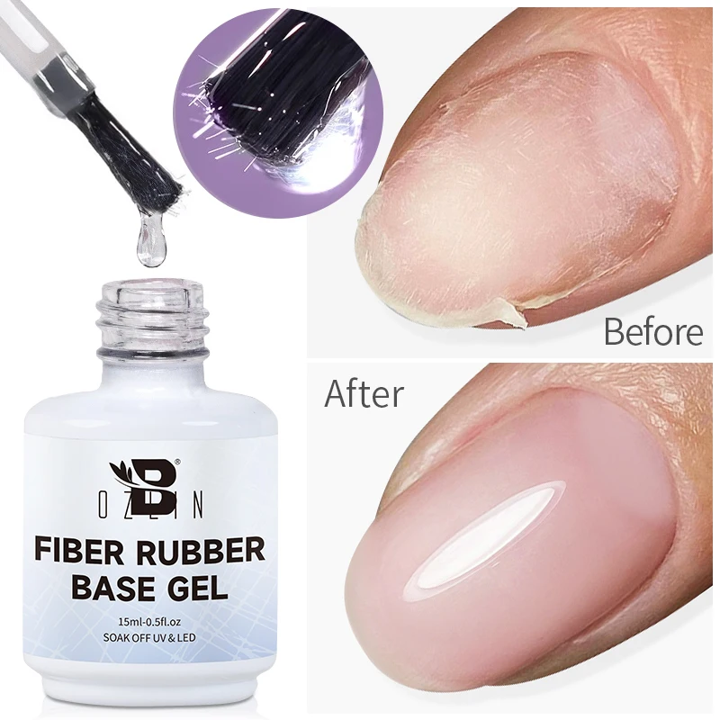 BOZLIN 15ML Fiber Rubber Base Gel For Broken Nail Repaired Fiberglass Clear Quick Building Soak Off  UV Construction Gel Varnish