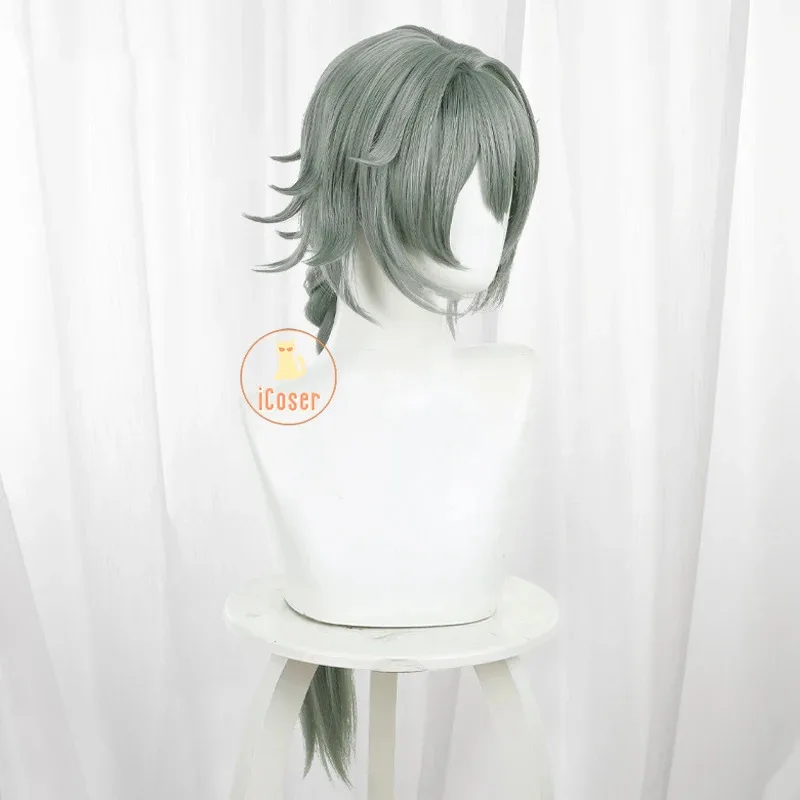 Zenless ゾーンゼロシーザーキングコスプレウィッググレーグリーンポニーテールカレドンの息子アクセサリーハロウィンパーティー女性のための小道具 iCoser