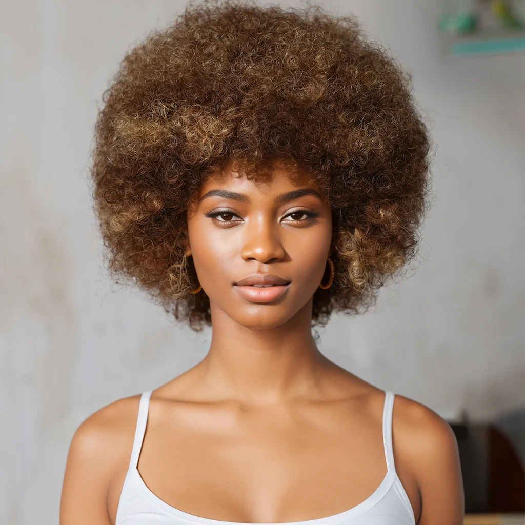 

Colored Afro Kinky Curly Short Bob Wig Full Lace Machine Made Brazilian Human Hair Wig Daily Use Natural Looking For Women