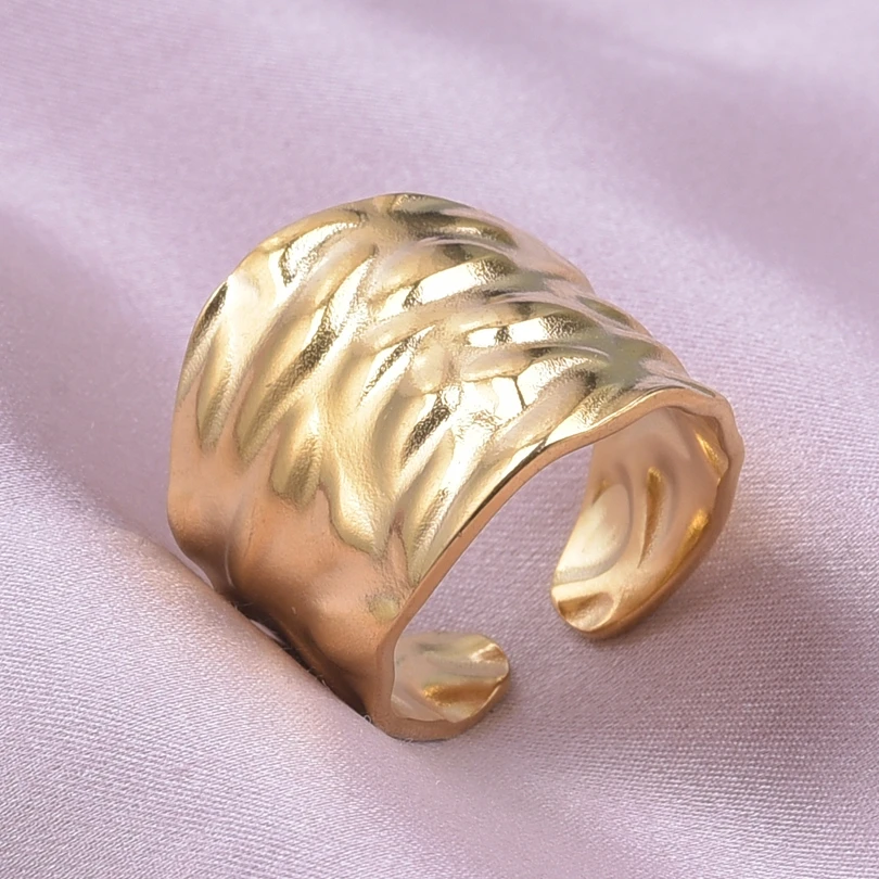 2pcs Creative Irregular Wave Smooth Rings Concave-Convex Surface Wide Rings For Women Men Gold Color Punk Minimalism Rings Gifts