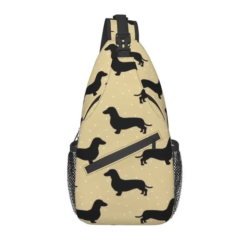 Casual Short Hair Dachshund Cream Pattern Sausage Dog Sling Crossbody Backpack Men Wiener Shoulder Chest Bags for Hiking