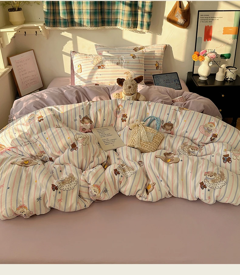 1 Pcs High Density Quilt Durable Quilt Cover Korean Aesthetic Stripe Duvet Covers Soft Skin-Friendly Breathable Comforter Cover