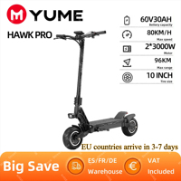 YUME HAWK Pro Electric Scooter 3000W x 2 Motor 60V 30Ah Battery 50 MPH Max Speed Tubeless Road Tires Off Road E Scooter