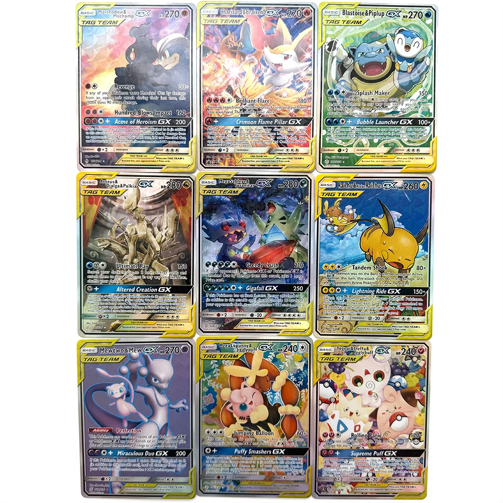 DIY TCG PKM Card Cosmic Eclipse SM12 Arceus Dialga Palkia Charizard Braixen Mewtwo Mew GX TAG TEAM GX Anime Game Card Gift