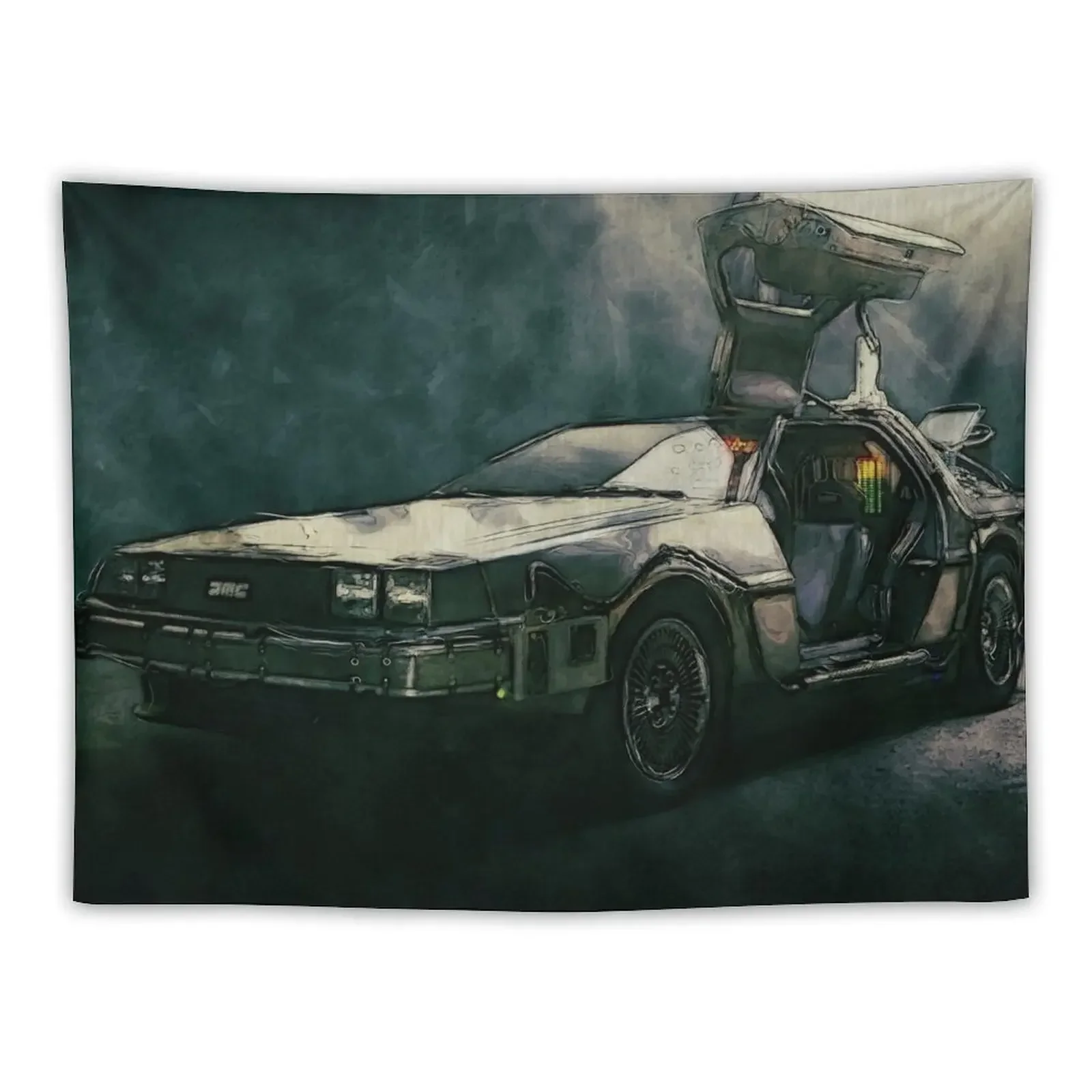 

Back to the Future DeLorean watercolour Tapestry Room Aesthetic Decoration Bedroom Custom Tapestry