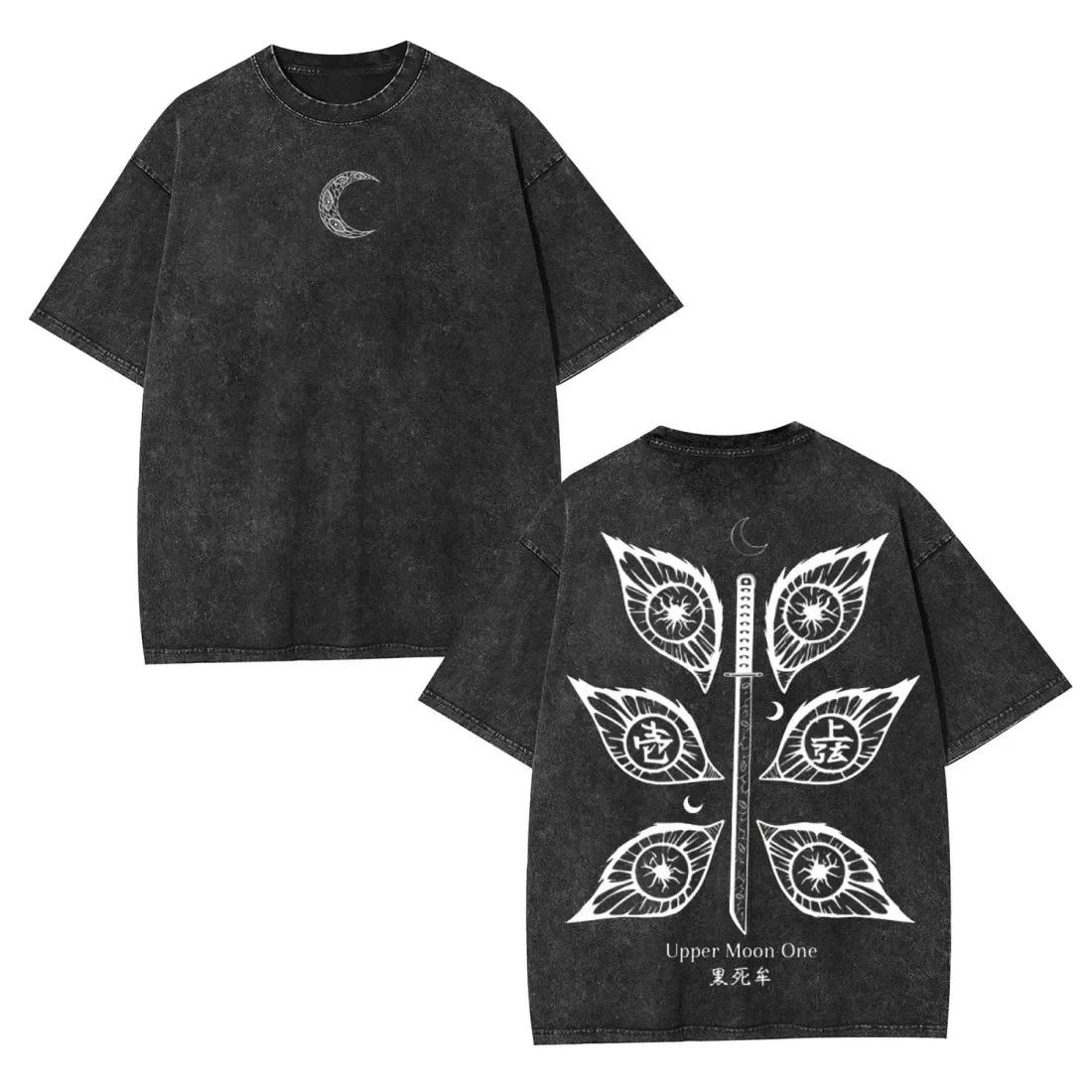 Japanese Anime Demon Slayer Kokushibo Graphic Washes T-shirts Men's Women's Pure Clothing Harajuku Y2K Streetwear Cotton Tops gallery 3