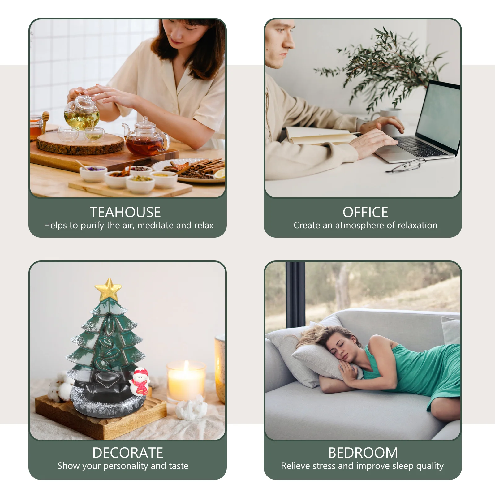 

Christmas Tree Back-Flow Incense Holder Handcrafted Aromatherapy Furnace Decor for Home Living Room Bedroom Bathroom