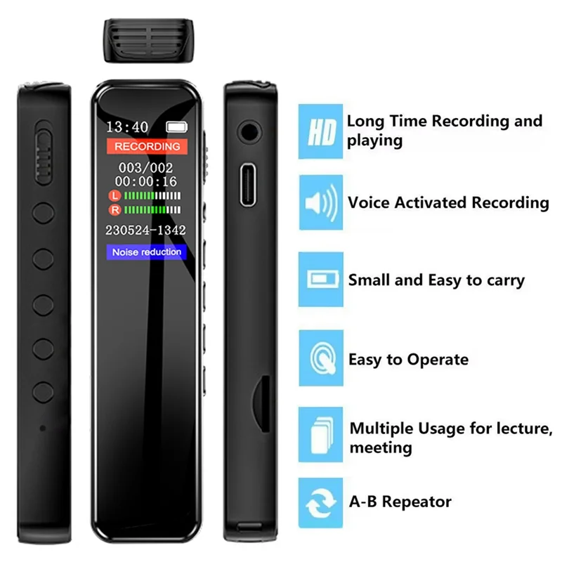 Y45A-مسجل صوت رقمي مشغل موسيقى MP3 مع تشغيل مشغل موسيقى MP3 سجل مفعل 1536 كيلو بايت في الثانية تسجيل عالي الدقة
