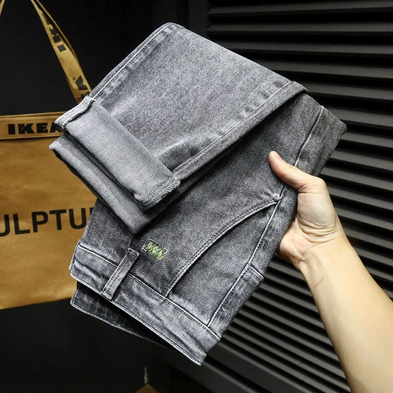 Jeans Casual Slim di lusso da uomo primavera autunno Denim fori elasticità Harem pantaloni 2024 Boyfriend Streetwear pantaloni da Cowboy per uomo