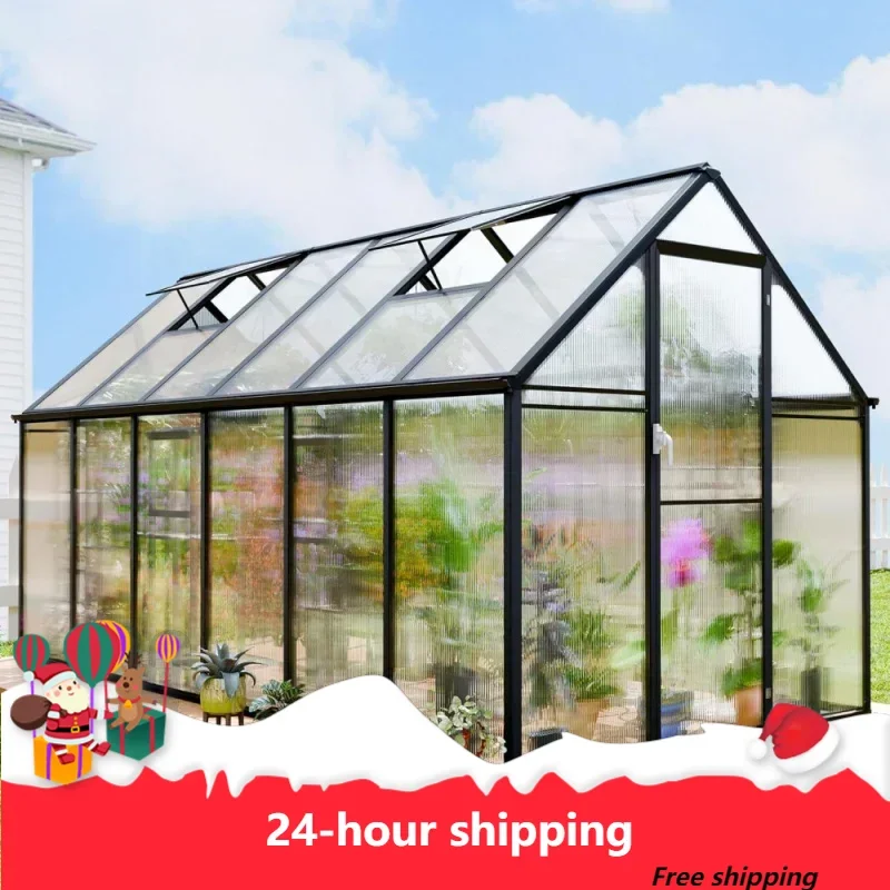 Outdoor Greenhouse 6x6x12 FT - EZ Assy Connector, Hinged Roof Vent, Swing Doors, Outside Walk-In Grow House