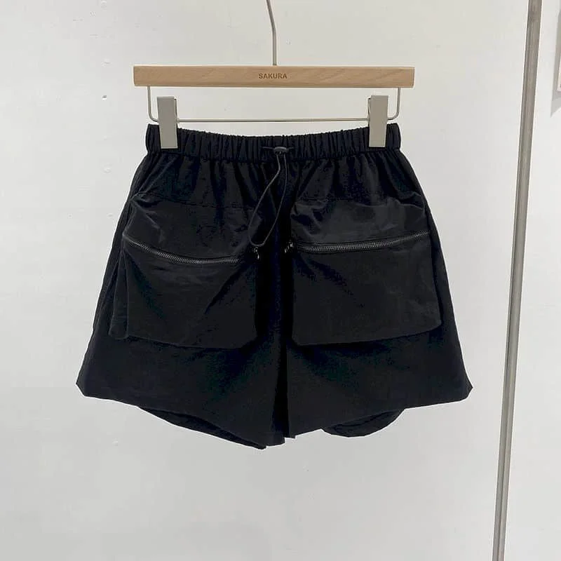 Solid Shorts Women Casual Loose Parachute A-line Wide Leg Shorts Safari Style Elastic Waist Hot Pants Streetwear Women Clothing