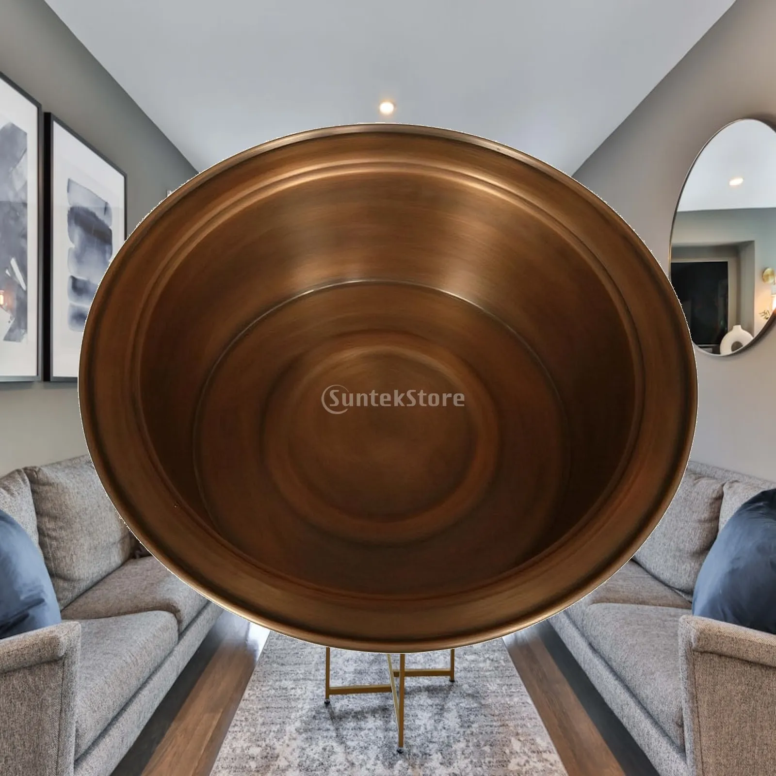 Hand Finished Pure Copper Basin for Foot Soaking Washing Tub Wide Open 46cm Outer Diameter with Stepped Base for Home Spa