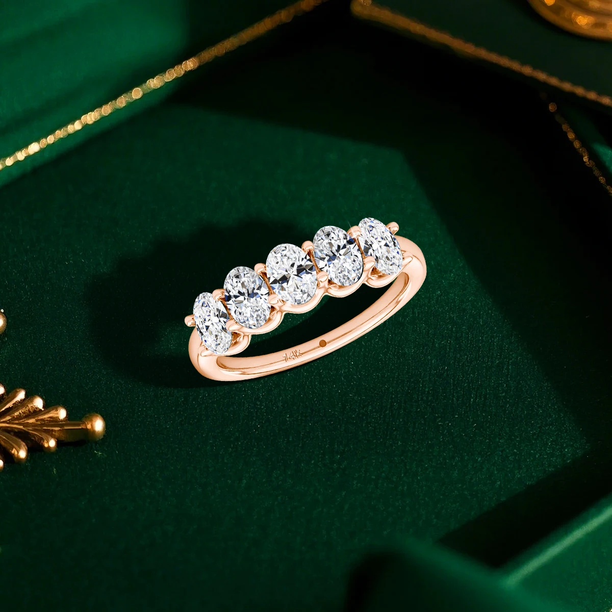 SDOOU داينتي 14K الذهب 5-حجر 0.3ct البيضاوي مويسانيتي الدائري D اللون اليومي عيد ميلاد الذكرى عيد الميلاد مجوهرات هدية لها