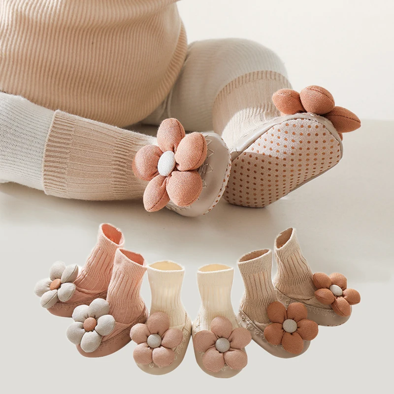 3Pairs Flower Baby Girls Socks Floor Hose Footwear Toddler Shoes Soft Anti-Slip Sokken Newborn Accessories Cute Safe Cotton Sox