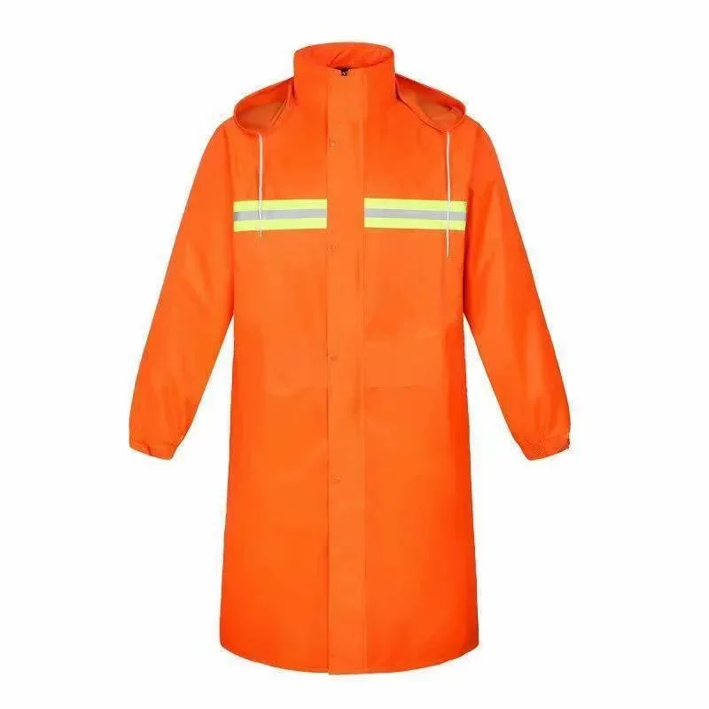 Men's single-layer raincoat, double-layer thickened wear-resistant hood, reflective tape cloak, outdoor hiking rain gear